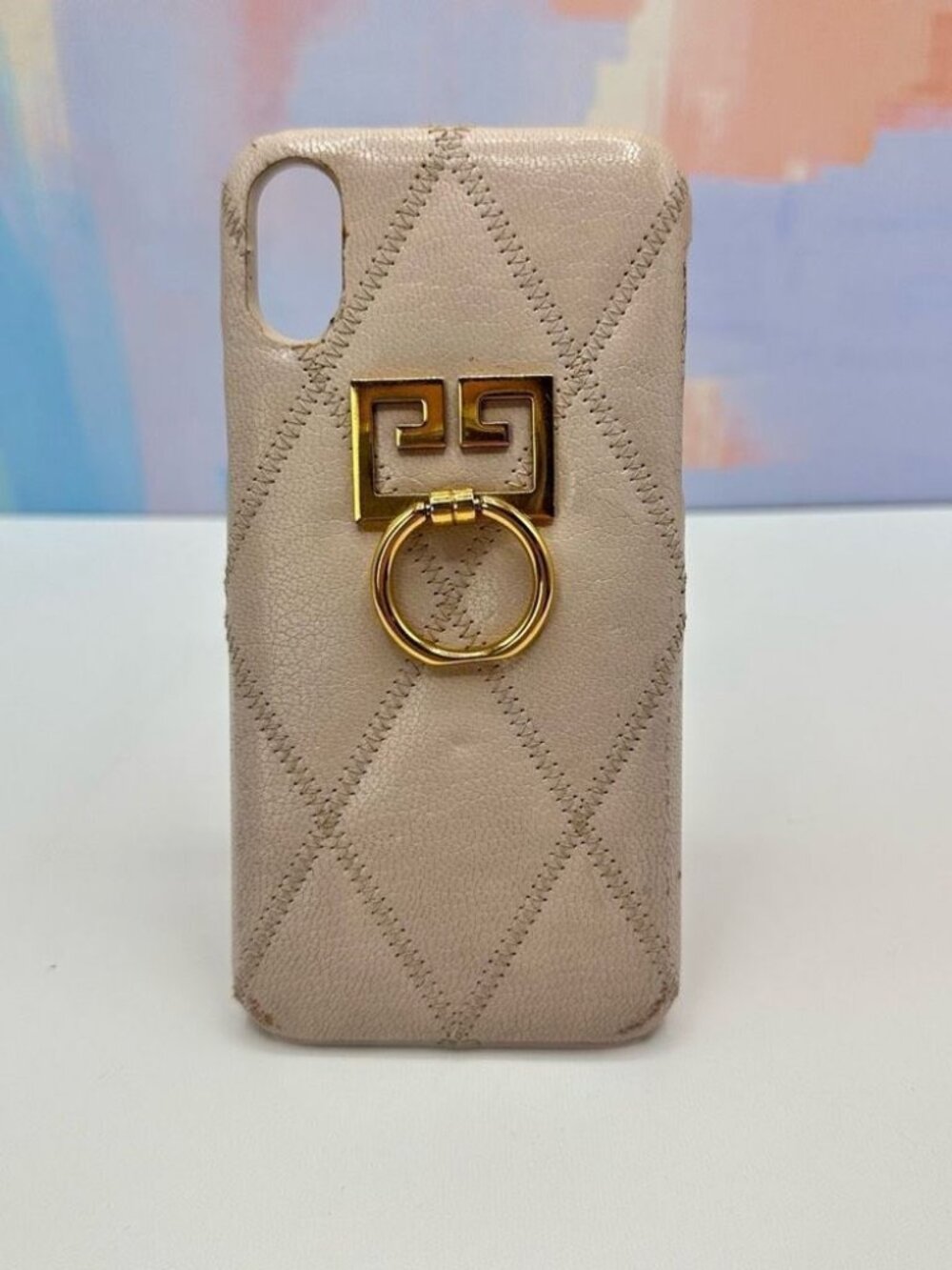 GIVENCHY Goatskin Diamond Quilted GV3 iPhone X Case Pale Pink